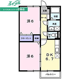 メゾン浜郷B 2DKの間取図画像