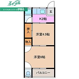 中北マンション 2Kの間取図画像