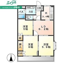 コンフォールハイランドPart1 3DKの間取図画像