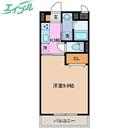 コンフォール津 1階1Kの間取り