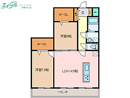 ル・クール 2階2LDKの間取り