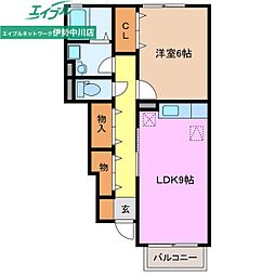 サンライズヒルズ　A棟 1階1LDKの間取り