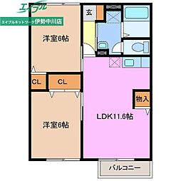 セレソ　Ｂ棟 1階2LDKの間取り