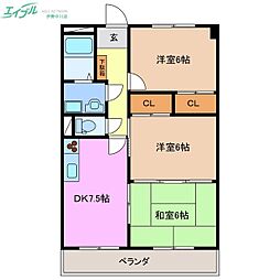 ラフィネ・ドミール 3階3DKの間取り