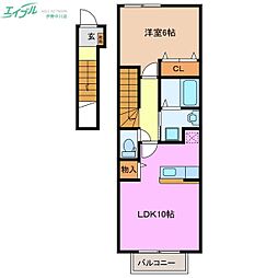 アイ　ファイン　Ａ棟 2階1LDKの間取り