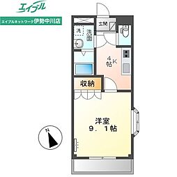 アドラーブル 2階1Kの間取り