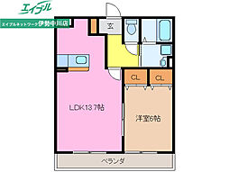 ロイヤル蘭 1階1LDKの間取り