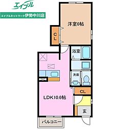 トワニー・Ｋ　III棟 1階1LDKの間取り