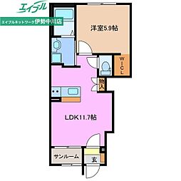 ル ボヌールII 1LDKの間取図画像