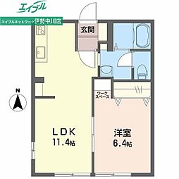 エクセル新畑 1LDKの間取図画像