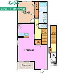 クラージュE 1LDKの間取図画像