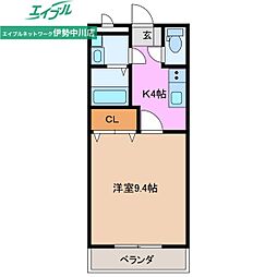 メゾンアムール2 1Kの間取図画像