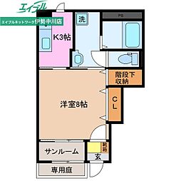 津市川方町アパート 1Kの間取図画像