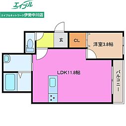津市久居野村町アパート 1LDKの間取図画像
