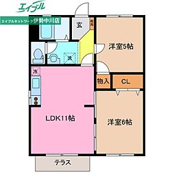 ヴィラコスモPART・2 2LDKの間取図画像