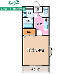 メゾンアムール2 1Kの間取図画像