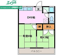 コーポ森B 2DKの間取図画像