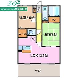 三雲長屋A 2LDKの間取図画像