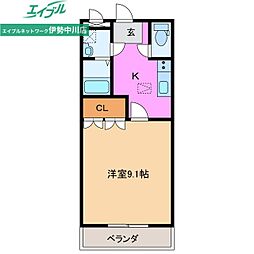 アシューレB棟 1Kの間取図画像