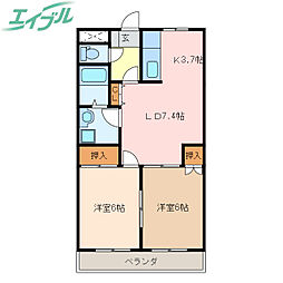 グリーンシャトー 1階2LDKの間取り