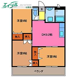 プロミネント伊勢中川 3階3DKの間取り