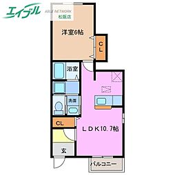 クラージュ　Ｂ棟 1階1LDKの間取り