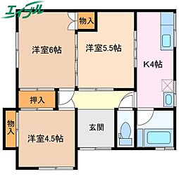 森田様貸家 1階3Kの間取り