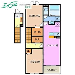 ライラック　Ａ 2階2LDKの間取り