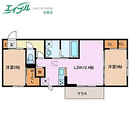 ディーシャンブル大黒田 1階2LDKの間取り