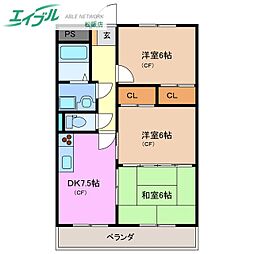 ラフィネ・ドミール 1階3DKの間取り