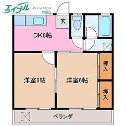 ハートランド垣鼻 2階2DKの間取り