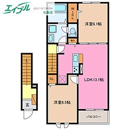 サクラーレＢ 2階2LDKの間取り