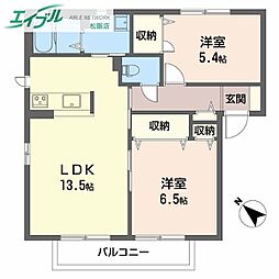 ＭａｓｔＴｏｗｎ松阪Ｃ 1階2LDKの間取り