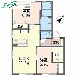 パレス司　C棟 1階2LDKの間取り