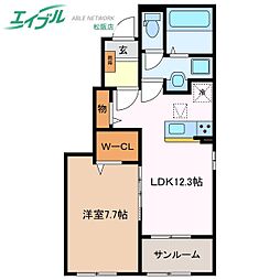 エレガンシアII　Ａ 1階1LDKの間取り