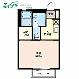 エクレール泰山　Ａ 2階1Kの間取り