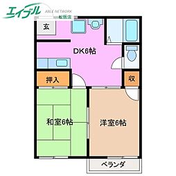 御殿山コーポ 2階2DKの間取り