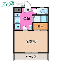 エバーアメニティー 1Kの間取図画像