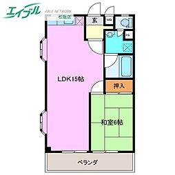 ハイム中川 1LDKの間取図画像