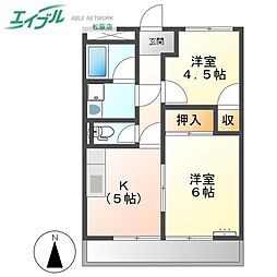 Y.Mパレス 2DKの間取図画像