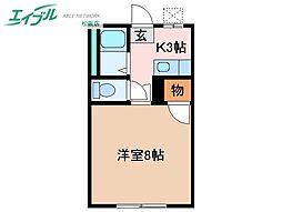 ヒルトップ中西 1Kの間取図画像