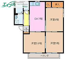 サンハイム中川C 3DKの間取図画像