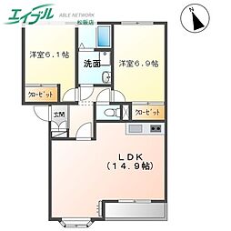グレースシャトー 2LDKの間取図画像