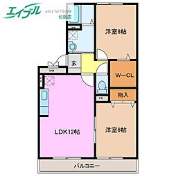 ロイヤルガーデンB 2LDKの間取図画像