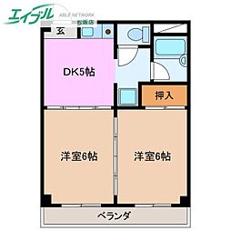 ロイヤルリング 2DKの間取図画像