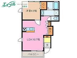 エムオー・ファイブB 1LDKの間取図画像
