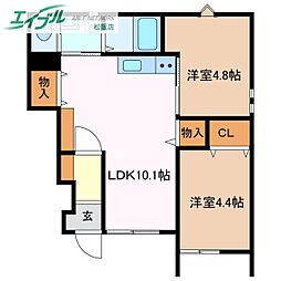 多気郡明和町大字斎宮アパート 2LDKの間取図画像