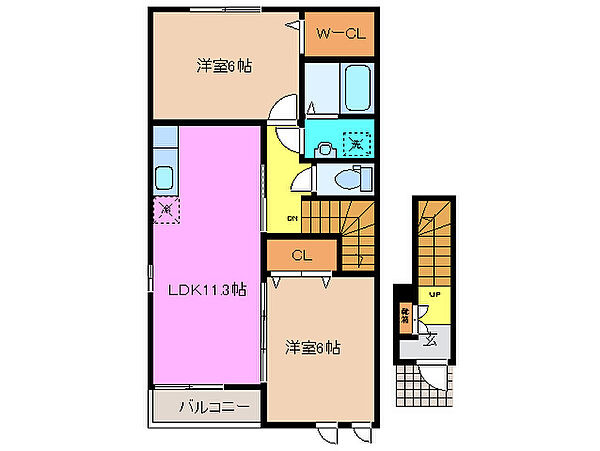 三重県津市久居井戸山町(賃貸アパート2LDK・2階・57.26㎡)の写真 その2