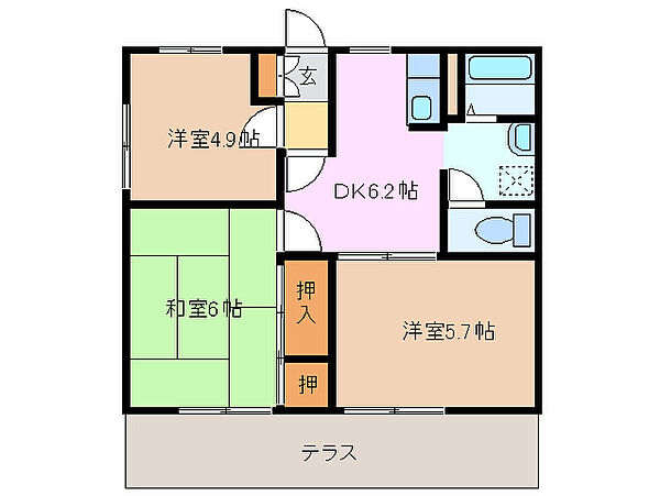 三重県津市南丸之内(賃貸アパート3DK・1階・49.42㎡)の写真 その2