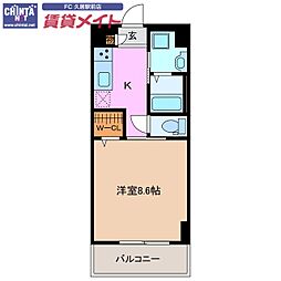 近鉄名古屋線 久居駅 徒歩17分の賃貸マンション 7階1Kの間取り